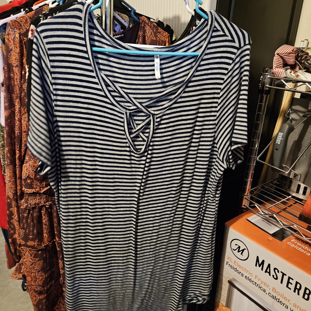 Striped Navy and Gray Women's Top